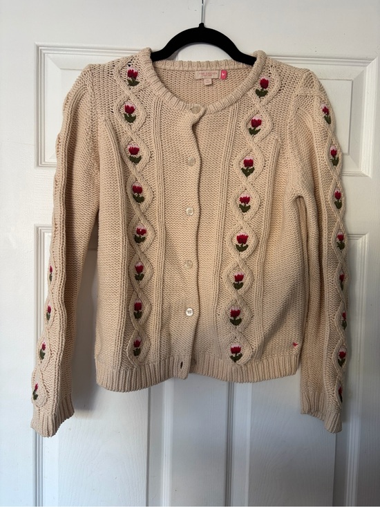 Pink Chicken Sweaters - PINK CHICKEN Cream Floral Cable-Knit Cardigan Sweater